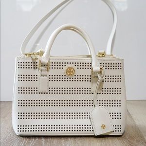 Tory Burch perforated Robinson mini Zip tote bag